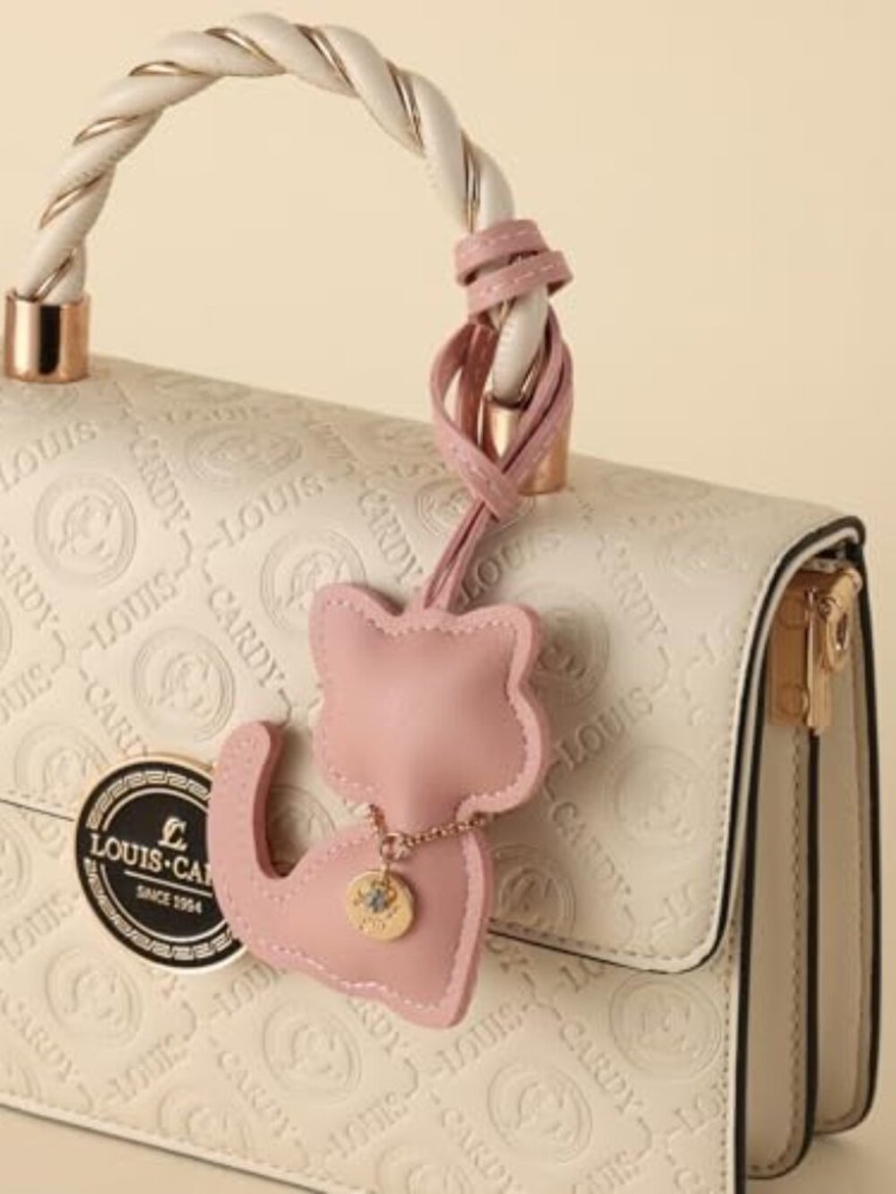 Cat Vegan Leather Bag Charm Rhinestone Purse Keychain Handbag Tote Accessory